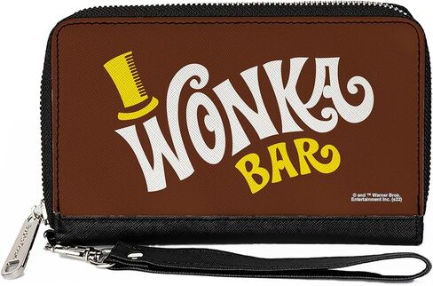 محفظة أفلام Buckle-Down، سحاب حولها، شعار Willy Wonka and the Chocolate Factory Wonka Bar Wrapper، جلد نباتي in Saudi Arabia