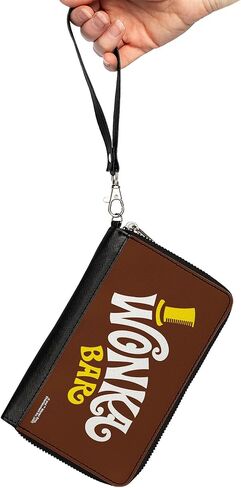 محفظة أفلام Buckle-Down، سحاب حولها، شعار Willy Wonka and the Chocolate Factory Wonka Bar Wrapper، جلد نباتي in Saudi Arabia