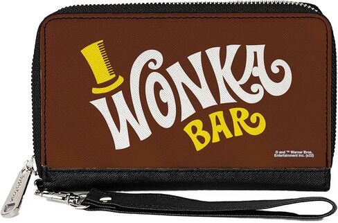 محفظة أفلام Buckle-Down، سحاب حولها، شعار Willy Wonka and the Chocolate Factory Wonka Bar Wrapper، جلد نباتي in Saudi Arabia