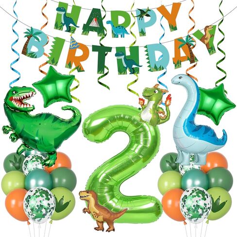 Amandir Dinosaur 3rd Birthday Party Decorations for Boys Girl, Foil Green Star Number 3 Dinosaur Balloons with Happy Birthday Banner Hanging Swirls for Three Rex Dino Baby Shower Kids Party Supplies in Saudi Arabia