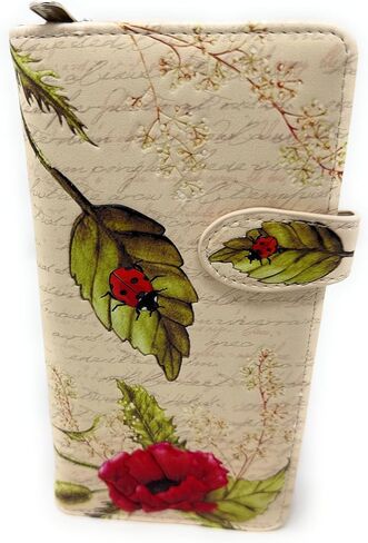 محفظة Shag Wear Ladybugs and Poppies كبيرة طبيعية للنساء والفتيات المراهقات من الجلد الصناعي النباتي باللون البيج مقاس 7 بوصات in Saudi Arabia