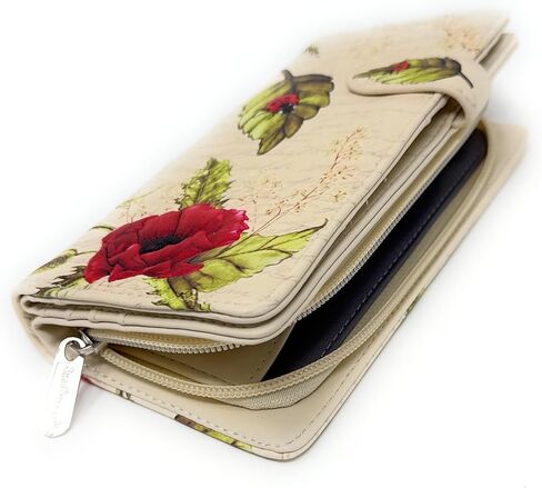 محفظة Shag Wear Ladybugs and Poppies كبيرة طبيعية للنساء والفتيات المراهقات من الجلد الصناعي النباتي باللون البيج مقاس 7 بوصات in Saudi Arabia