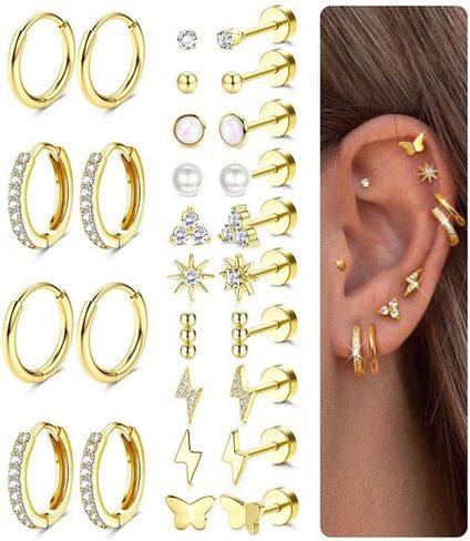 FIASASO Flat Back Earrings for Women Hypoallergenic - Surgical Steel Stud Hoop Earrings for Sensitive Ears Stainless Steel Flatback Earings Screw Back Cartilage Earring Set in Saudi Arabia