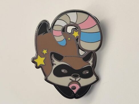Trans Pride Raccoon Enamel Lapel Pin | Transgender Pride Chibi Trash Panda Hard Enamel Pin in Saudi Arabia