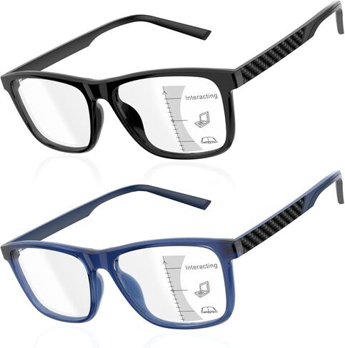 2 Pack Progressive Multifocus Reading Glasses Men TR90 Frame Lightweight Trifocal Transition Computer Readers in Saudi Arabia