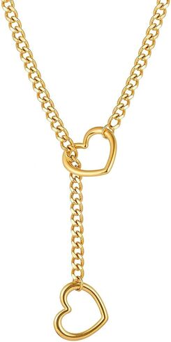 Heart O-ring Slip Chain Necklace For Women Y-Necklace Handmade Punk Gothic Cuban Necklace Adjustable Lariat Womens Heart O-Ring Slip Chain Choker Necklace Heart Locker With Key in Saudi Arabia