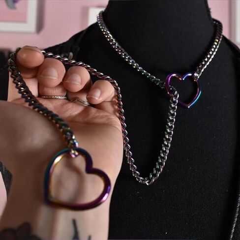 Heart O-ring Slip Chain Necklace For Women Y-Necklace Handmade Punk Gothic Cuban Necklace Adjustable Lariat Womens Heart O-Ring Slip Chain Choker Necklace Heart Locker With Key in Saudi Arabia