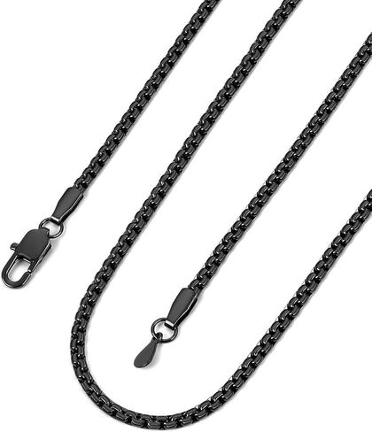 Bandmax Solid Stainless Steel 2MM/4MM/6MM/8MM Flat Box Link Chains for Men Women Silver/Gold/Black Rolo Cable Chain Necklaces Length 14"-30", Gift Packed in Saudi Arabia