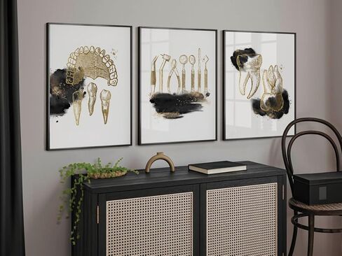 Dentist Tooth Canvas Painting 3 Pieces Dental Art Office Posters Prints Wall Art Pictures for Medical Clinic Anatomy Decor with Wooden Inner Frame in Saudi Arabia