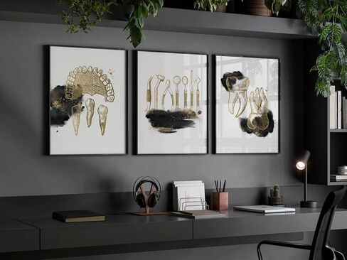 Dentist Tooth Canvas Painting 3 Pieces Dental Art Office Posters Prints Wall Art Pictures for Medical Clinic Anatomy Decor with Wooden Inner Frame in Saudi Arabia