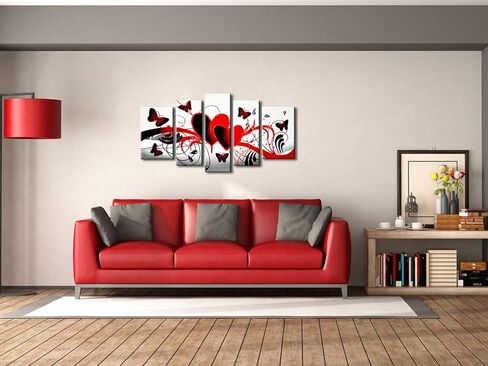 Wieco Art لوحات زيتية تجريدية على شكل زهرة حمراء على شكل فراشة على قماش جدار الفن جاهزة للتعليق لغرفة المعيشة وغرفة النوم وديكورات المنزل الحديثة 5 لوحات ممتدة ومؤطرة 100% عمل فني مرسومة يدويًا in Kuwait