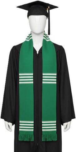 African Kente Graduation Choir Stole - Green with White in Kuwait