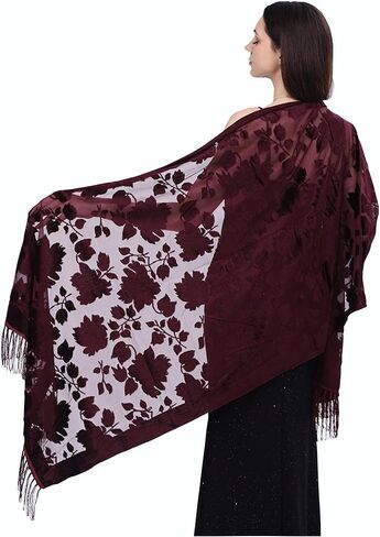 DQSSYTTX Warm Scarf with Tassels Women Velvet Shawl Long Tassel Scarf Warm Floral Shawl in Saudi Arabia