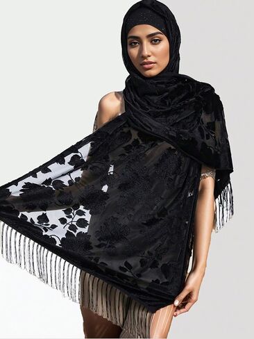 DQSSYTTX Warm Scarf with Tassels Women Velvet Shawl Long Tassel Scarf Warm Floral Shawl in Saudi Arabia