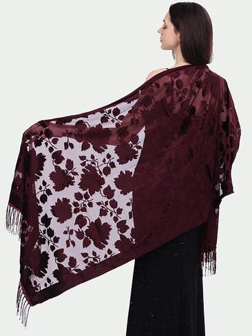 DQSSYTTX Warm Scarf with Tassels Women Velvet Shawl Long Tassel Scarf Warm Floral Shawl in Saudi Arabia