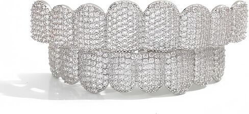 Diamond Grillz للرجال 8 أسنان صغيرة مرصوفة بالزركون تغطية كاملة مثلج خارج فاخر بيان الهيب هوب أداء الحفلات الليلية in Kuwait