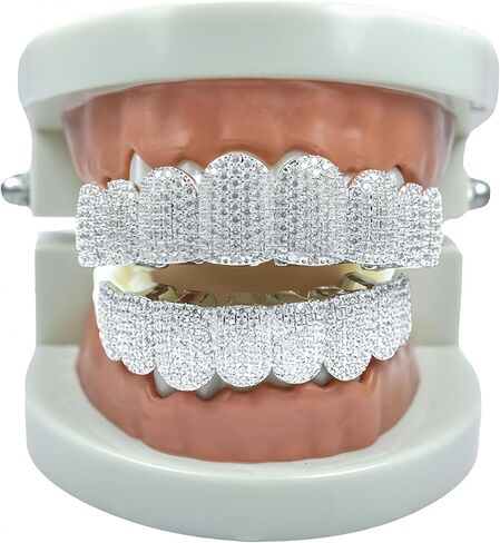 Diamond Grillz for Men 8-Tooth Micro-Paved Zircon Full Coverage Iced Out Luxury Statement Hip Hop Party Nightclub Performance in Saudi Arabia