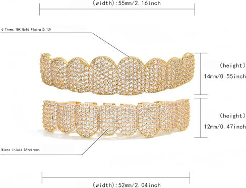 Diamond Grillz for Men 8-Tooth Micro-Paved Zircon Full Coverage Iced Out Luxury Statement Hip Hop Party Nightclub Performance in Saudi Arabia
