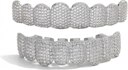Diamond Grillz for Men 8-Tooth Micro-Paved Zircon Full Coverage Iced Out Luxury Statement Hip Hop Party Nightclub Performance in Saudi Arabia