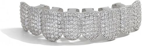 Diamond Grillz for Men 8-Tooth Micro-Paved Zircon Full Coverage Iced Out Luxury Statement Hip Hop Party Nightclub Performance in Saudi Arabia