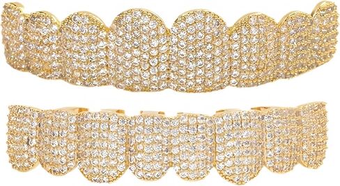 Diamond Grillz for Men 8-Tooth Micro-Paved Zircon Full Coverage Iced Out Luxury Statement Hip Hop Party Nightclub Performance in Saudi Arabia