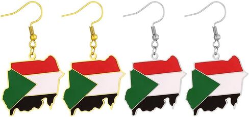 زوجان من أقراط علم خريطة السودان - قلادة علم من الفولاذ التيتانيوم على الطراز العرقي، تذكار سفر السودان، إكسسوارات المناسبات الرياضية والاحتفالات بالمهرجانات in Kuwait