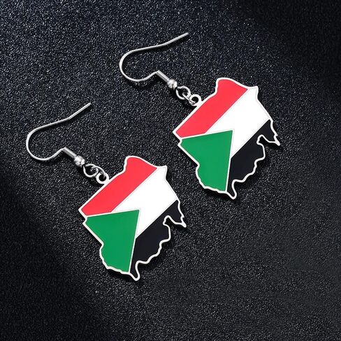 زوجان من أقراط علم خريطة السودان - قلادة علم من الفولاذ التيتانيوم على الطراز العرقي، تذكار سفر السودان، إكسسوارات المناسبات الرياضية والاحتفالات بالمهرجانات in Kuwait