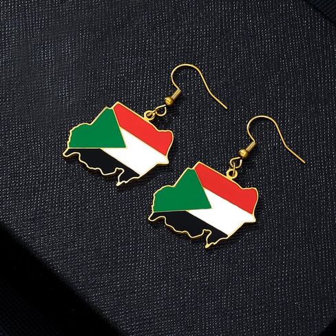 زوجان من أقراط علم خريطة السودان - قلادة علم من الفولاذ التيتانيوم على الطراز العرقي، تذكار سفر السودان، إكسسوارات المناسبات الرياضية والاحتفالات بالمهرجانات in Kuwait