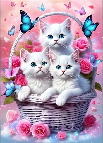 GDYEEH DIY 5D KITTENS ATT ATT ، MOON Full Round Round Parkling Cat Diamond Painting Picture ، Lovers Diamond Paint Art Kits Craft for البالغين المبتدئين ، ديكور الجدار المنزلي 12x16inch in Kuwait