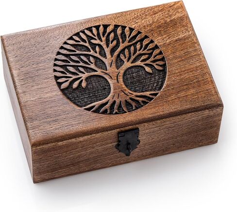 Handmade Mango Wood Tree of Life Jewelry Box, 7x5 inch Hand Carved Keepsake Box & Organizer, Unique Gift for Men & Women (Classic Tree of Life) in Saudi Arabia