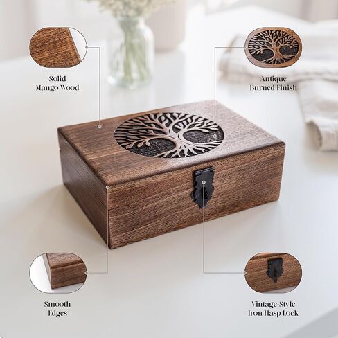 Handmade Mango Wood Tree of Life Jewelry Box, 7x5 inch Hand Carved Keepsake Box & Organizer, Unique Gift for Men & Women (Classic Tree of Life) in Saudi Arabia