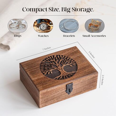 Handmade Mango Wood Tree of Life Jewelry Box, 7x5 inch Hand Carved Keepsake Box & Organizer, Unique Gift for Men & Women (Classic Tree of Life) in Saudi Arabia