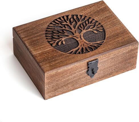Handmade Mango Wood Tree of Life Jewelry Box, 7x5 inch Hand Carved Keepsake Box & Organizer, Unique Gift for Men & Women (Classic Tree of Life) in Saudi Arabia