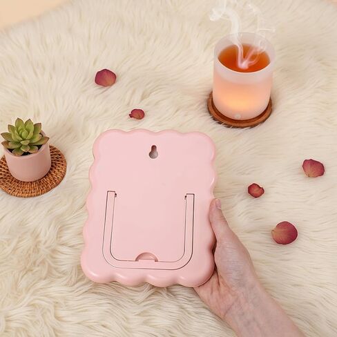 Pink Mirror, 6.7 x 5.3 in Cute Desk Accessories Small Mirror for Desk Locker Office Cubicle Accessories, Portable Folding Can Stand Table for Girl Women Office & Bedroom, Wavy Design in Saudi Arabia