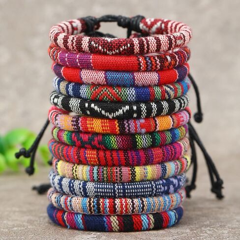 12Pcs Boho Surfer Bracelets for Women Men Adjustable Braided Bracelets for Ethnic Hippie Style String Friendship in Saudi Arabia