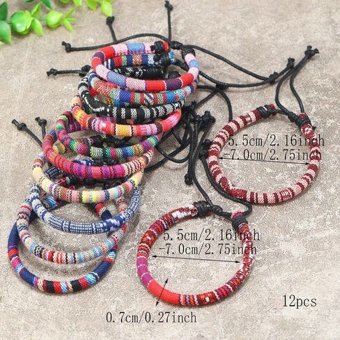 12Pcs Boho Surfer Bracelets for Women Men Adjustable Braided Bracelets for Ethnic Hippie Style String Friendship in Saudi Arabia