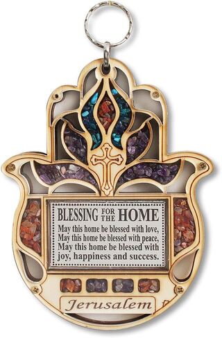 My Daily Styles Wood Hamsa Blessing Home - ديكور جداري للحظ السعيد في القدس أحجار كريمة مقلدة بتصميم متقاطع in Kuwait