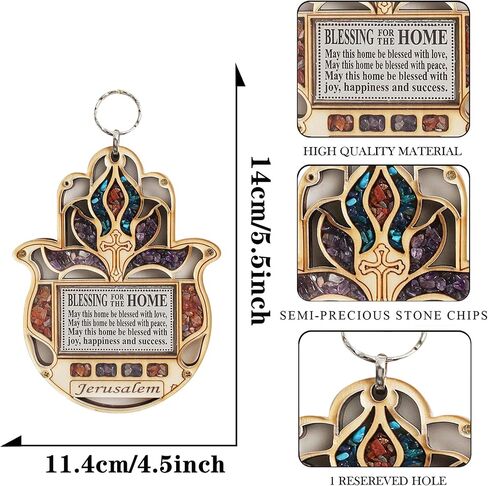 My Daily Styles Wood Hamsa Blessing Home - ديكور جداري للحظ السعيد في القدس أحجار كريمة مقلدة بتصميم متقاطع in Kuwait