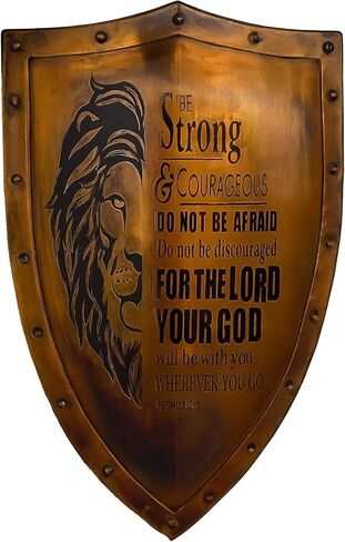 Christian Home Decor Wall Art Shield | Be Strong & Courageous Bible Verse | Easter Gift | Inspirational Wall Decor | Living Room Bedroom Decor | Spiritual Protection Sign | Religious Housewarming Gift | Faith-Based Home Accent | Scripture Wall Art | Chris in Saudi Arabia