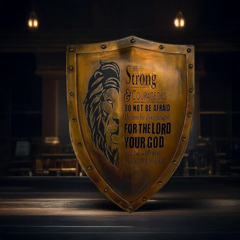 Christian Home Decor Wall Art Shield | Be Strong & Courageous Bible Verse | Easter Gift | Inspirational Wall Decor | Living Room Bedroom Decor | Spiritual Protection Sign | Religious Housewarming Gift | Faith-Based Home Accent | Scripture Wall Art | Chris in Saudi Arabia