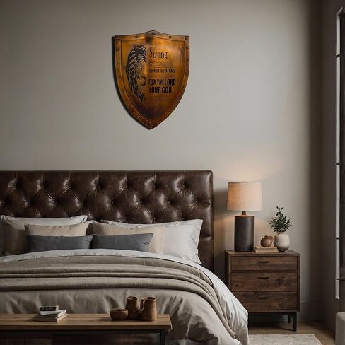 Christian Home Decor Wall Art Shield | Be Strong & Courageous Bible Verse | Easter Gift | Inspirational Wall Decor | Living Room Bedroom Decor | Spiritual Protection Sign | Religious Housewarming Gift | Faith-Based Home Accent | Scripture Wall Art | Chris in Saudi Arabia
