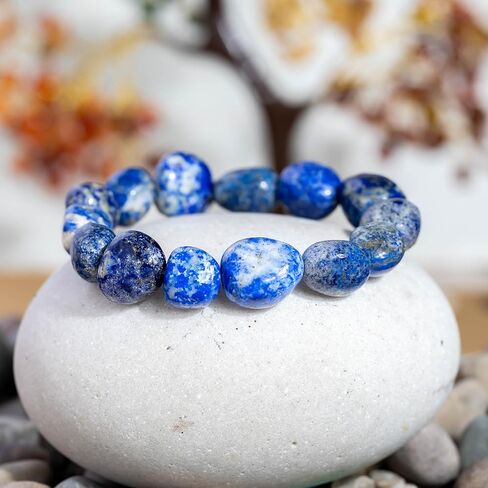 Lab Certified Lapis Lazuli Tumbled Healing Bracelet – 8mm Natural Gemstone Beads, Unisex Stretch Elastic Bracelet for Men & Women in Saudi Arabia