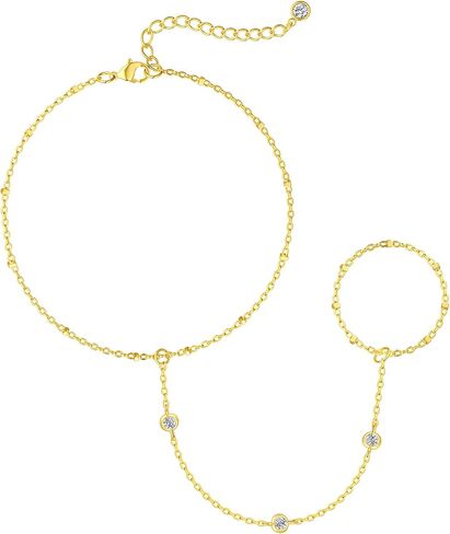 Bracelets for Women,14K Gold/Silver Plated Dainty Hand Chain Bracelets Trendy Ring Chain Bracelet Charm Gold Cuff Bangle Stackable Bracelets Fashion Body Jewelry Adjustable Waterproof Gifts for Her in Kuwait
