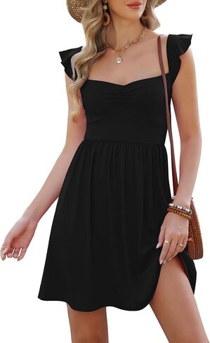 Womens Casual Mini Dresses Sweetheart Neckline Floral A Line Flowy Ruffle Sleeve Summer Boho Beach Sundress 2026 in Saudi Arabia