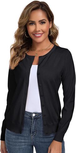 Cardigan Sweaters for Women Lightweigh Crew Neck Button Down Long Sleeve Sweaters Cardigans in Saudi Arabia