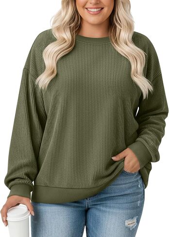 Women's Plus Size Sweatshirts Oversized Corduroy Long Sleeve Crew Neck Pullover Sweat Shirts Casual Loose Fit Tops in Saudi Arabia