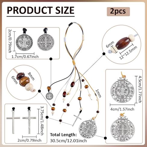 FINGERINSPIRE 2PCS الكاثوليكية شماعات 12 بوصة الباب شماعات مع ميدالية القديس بنديكت الخرز الخشبي البوليستر الشماعات الوردية دائم سبيكة الصليب لديكور المنزل السيارة ديكورات الحائط in Saudi Arabia