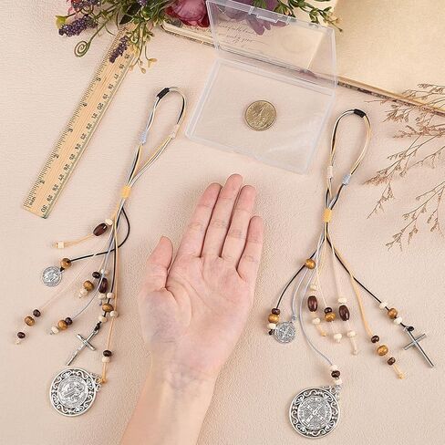 FINGERINSPIRE 2PCS الكاثوليكية شماعات 12 بوصة الباب شماعات مع ميدالية القديس بنديكت الخرز الخشبي البوليستر الشماعات الوردية دائم سبيكة الصليب لديكور المنزل السيارة ديكورات الحائط in Saudi Arabia