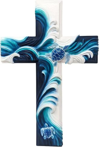BestGiftEver Stunning Sea Turtle Waves Wall Cross - Nautical & Ocean Decor | Beach House Religious Wall Art | Coastal and Marine Life Hanging Wall Decor Cross in Saudi Arabia