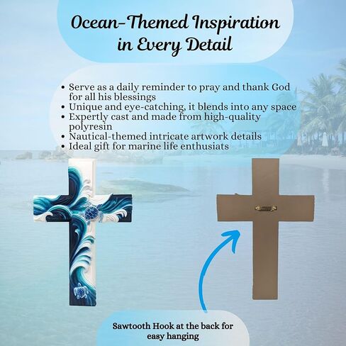 BestGiftEver Stunning Sea Turtle Waves Wall Cross - Nautical & Ocean Decor | Beach House Religious Wall Art | Coastal and Marine Life Hanging Wall Decor Cross in Saudi Arabia